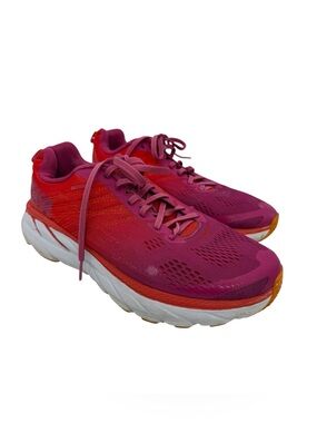 Hoka One One Clifton 6 Running Shoes Sz 9 D Wide Pink/Purple/Red Walking Comfort